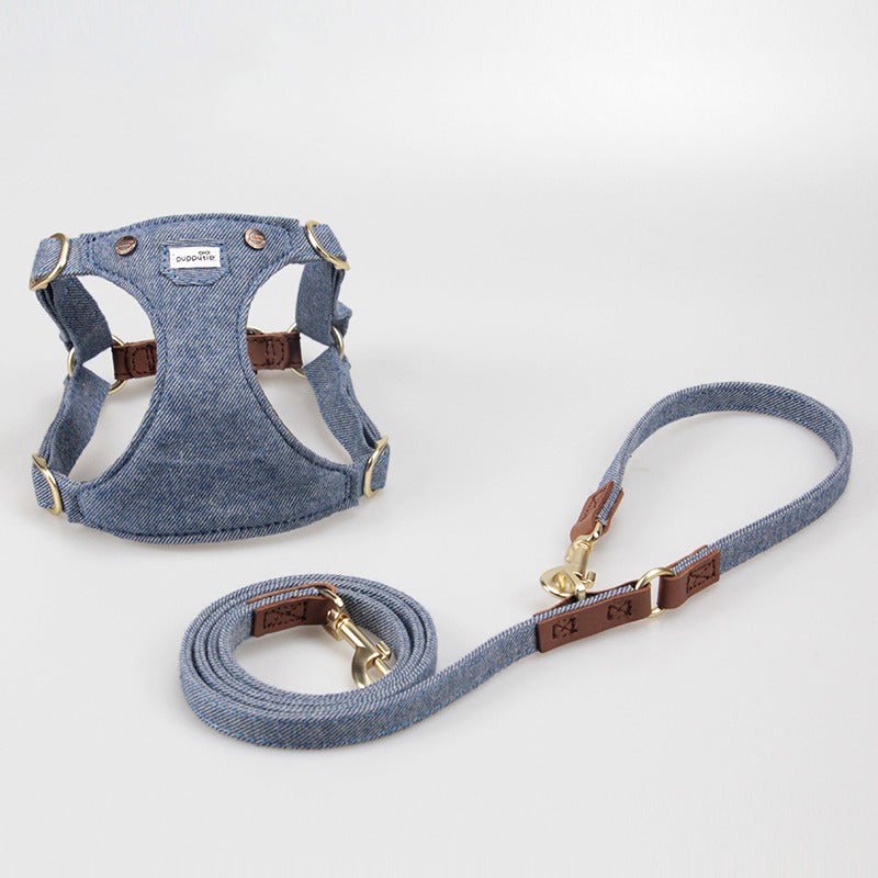 【犬ハーネスセット・ 猫ハーネスセット】引っぱり抑え Denim Classic