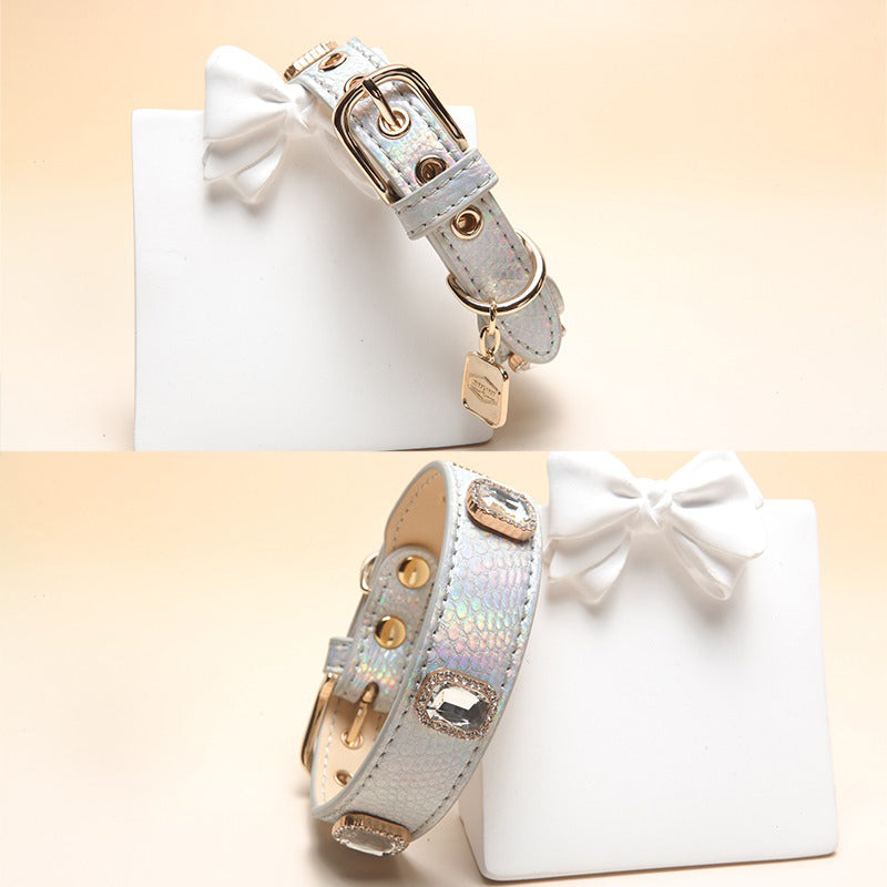 【首輪】型押し牛革 Midnight Shine